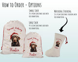 Personalised Chocolate Labrador Large Christmas Sack - Red Drawstring Bag for Xmas Presents Christmas Eve Bag Box Decoration for Dogs XS122