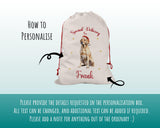 Personalised Yellow Labrador Large Christmas Sack - Red Drawstring Bag for Xmas Presents - Christmas Eve Bag Box Decoration for Dogs XS125