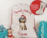 Personalised Shih Tzu Dog Large Christmas Sack - Red Drawstring Bag for Xmas Presents - Christmas Eve Bag Box Decoration for Dogs XS148