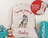 Personalised Siberian Husky Large Christmas Sack - Red Drawstring Bag for Xmas Presents - Christmas Eve Bag Box Decoration for Dogs XS149