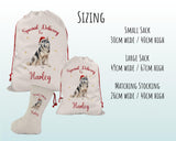 Personalised Siberian Husky Large Christmas Sack - Red Drawstring Bag for Xmas Presents - Christmas Eve Bag Box Decoration for Dogs XS149