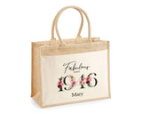 80th Birthday Gift For Women Personalised Jute Bag - Gift For Her Floral Tote Bag Gifts - Eighty 80 Fabulous Since 1945 Shopping Bag BNC80T