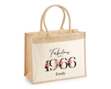 60th Birthday Gift For Women Personalised Jute Bag - Gift For Her Floral Tote Bag Gifts - Sixty 60 Fabulous Since 1965 Shopping Bag BNC60T