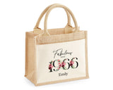 60th Birthday Gift For Women Personalised Jute Bag - Gift For Her Floral Tote Bag Gifts - Sixty 60 Fabulous Since 1965 Shopping Bag BNC60T