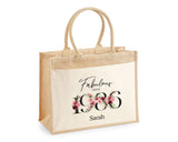 40th Birthday Gift For Women Personalised Jute Bag - Gift For Her Floral Tote Bag Gifts - Forty 40 Fabulous Since 1985 Shopping Bag BNC40T
