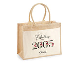 21st Birthday Gift For Women Personalised Jute Bag - Gift For Her Floral Tote Bag - Twenty One 21 Fabulous Since 2004 Shopping Bag BNC21T