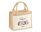 100th Birthday Gift For Women Personalised Jute Bag - Gift For Her Floral Tote Bag Gifts - Hundred Fabulous Since 1925 Shopping Bag BNC100T