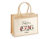 100th Birthday Gift For Women Personalised Jute Bag - Gift For Her Floral Tote Bag Gifts - Hundred Fabulous Since 1925 Shopping Bag BNC100T