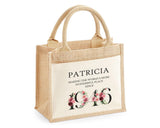 80th Birthday Gift For Women Personalised Jute Bag - Gift For Her Floral Tote Bag Gifts - Eighty 80 Wonderful Since 1945 Shopping Bag BND80T