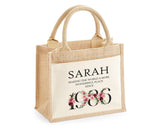 40th Birthday Gift For Women Personalised Jute Bag - Gift For Her Floral Tote Bag Gifts - Forty 40 Wonderful Since 1985 Shopping Bag BND40T