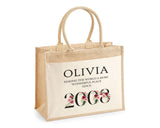 18th Birthday Gift For Women Personalised Jute Bag - Gift For Her Floral Tote Bag Gift Eighteen 18 Wonderful Since 2007 Shopping Bag BND18T