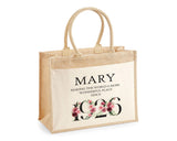 100th Birthday Gift For Women Personalised Jute Bag - Gift For Her Floral Tote Bag Gifts - Hundred Wonderful Since 1925 Shopping Bag BND100T