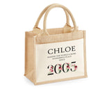 21st Birthday Gift For Women Personalised Jute Bag - Gift For Her Floral Tote Bag - Twenty One 21 Wonderful Since 2004 Shopping Bag BND21T