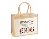 30th Birthday Gift For Her Personalised Jute Bag - Gift For Women Floral Tote Bag Gifts - Thirty 30 Wonderful Since 1995 Shopping Bag BND30T