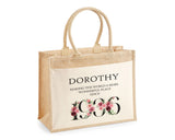 90th Birthday Gift For Women Personalised Jute Bag - Gift For Her Floral Tote Bag Gifts - Ninety 90 Wonderful Since 1935 Shopping Bag BND90T