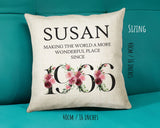 60th Birthday Gift for Women - Personalised 1965 Birthday Cushion Age 60 Gift for Her - Ladies Floral Age Design Mum Nan Gran Sixty BND60C