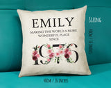 50th Birthday Gift for Women - Personalised 1975 Birthday Cushion Age 50 Gift for Her - Ladies Floral Design Mum Nan Sister Fifty BND50C