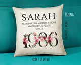 40th Birthday Gift for Women - Personalised 1985 Birthday Cushion Age 40 Gift for Her Ladies Floral Design Mum Daughter Sister Forty BND40C