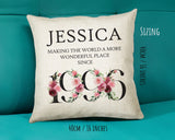 30th Birthday Gift for Her Personalised 1995 Birthday Cushion Age 30 Gift for Women - Ladies Floral Design Mum Daughter Sister Thirty BND30C