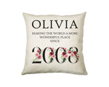 18th Birthday Gift for Women - Personalised 2007 Birthday Cushion Age 18 Gift for Her Ladies Floral Design Daughter Sister Eighteen BND18C