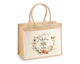 50th Birthday Gift For Women Personalised Jute Bag - Gift For Her Floral Tote Bag Gifts - Fifty 50 Fabulous Since 1975 Shopping Bag BNL50T