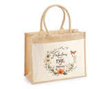80th Birthday Gift For Women Personalised Jute Bag - Gift For Her Floral Tote Bag Gifts - Eighty 80 Fabulous Since 1945 Shopping Bag BNL80T