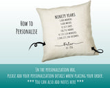 90th Birthday Gift for Men - Personalised Birthday Cushion Age 90 Gift for Him Mens Years Months Weeks Design Dad Grandad Ninety BNE90C