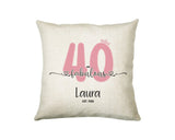 40th Birthday Gift for Women 40 and Fabulous Est 1985 Personalised Birthday Cushion Gift for Her Ladies Pink Design Mum Nanny Forty BNH40C
