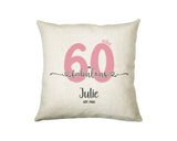 60th Birthday Gift for Women 60 and Fabulous Est 1965 Personalised Birthday Cushion Gift for Her Ladies Pink Design Mum Nanny Sixty BNH60C