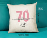 70th Birthday Gift for Women 70 and Fabulous Est 1955 Personalised Birthday Cushion Gift for Her Ladies Pink Design Mum Nanny Seventy BNH70C
