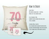 70th Birthday Gift for Women 70 and Fabulous Est 1955 Personalised Birthday Cushion Gift for Her Ladies Pink Design Mum Nanny Seventy BNH70C