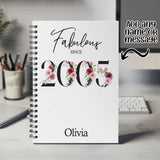 21st Birthday Gift for Her - Personalised Birthday Notebook 2004 Gift for Women - Ladies Floral Design Daughter Sister Twenty One BNC21NB