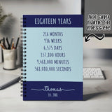 18th Birthday Gift for Men - Personalised Birthday Notebook 2007 Gift for Him Year Month Week Design Notepad Dad Brother Eighteen 18th BNE18