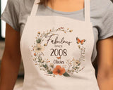 18th Birthday Gift for Her - Personalised Apron Fabulous Since 2007 Gift for Women Ladies Floral Butterfly Design Daughter Eighteen BNL18