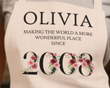 18th Birthday Gift for Her - Personalised Apron Wonderful Since 2007 18 Gift for Women - Ladies Floral Design Daughter Niece Eighteen BND18