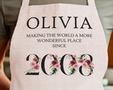 18th Birthday Gift for Her - Personalised Apron Wonderful Since 2007 18 Gift for Women - Ladies Floral Design Daughter Niece Eighteen BND18