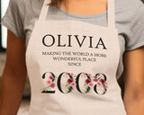 18th Birthday Gift for Her - Personalised Apron Wonderful Since 2007 18 Gift for Women - Ladies Floral Design Daughter Niece Eighteen BND18