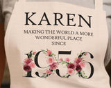 70th Birthday Gift for Women - Personalised Apron Wonderful Since 1955 70 Gift for Her - Ladies Floral Design Mum Nanny Nan Seventy BND70AP