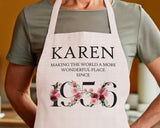 70th Birthday Gift for Women - Personalised Apron Wonderful Since 1955 70 Gift for Her - Ladies Floral Design Mum Nanny Nan Seventy BND70AP