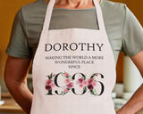 90th Birthday Gift for Women - Personalised Apron Wonderful Since 1935 90 Gift for Her - Ladies Floral Design Mum Nanny Nan Ninety BND90AP