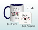 21st Birthday Gift for Her - Fabulous Since 2004 Personalised Coffee Mug Coaster Age 21 Gift for Women Ladies Floral Design Daughter BNC21M
