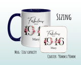80th Birthday Gift for Women - Fabulous Since 1945 Personalised Coffee Mug Coaster 80 Gift for Her - Ladies Floral Design Nan Gran BNC80M