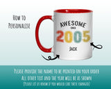 21st Birthday Gift for Men - Awesome Since 2004 Personalised Coffee Mug Coaster Age 21 Gift for Him - Retro Number Design Soy Brother BNG21M