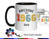 60th Birthday Gift for Men - Awesome Since 1965 Personalised Coffee Mug Coaster Age 60 Gift for Him - Retro Number Design Dad Grandad BNG60M
