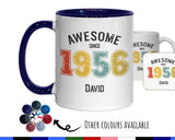 70th Birthday Gift for Men - Awesome Since 1955 Personalised Coffee Mug Coaster Age 70 Gift for Him - Retro Number Design Dad Grandad BNG70M