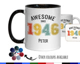 80th Birthday Gift for Men - Awesome Since 1945 Personalised Coffee Mug Coaster Age 80 Gift for Him - Retro Number Design Dad Grandad BNG80M
