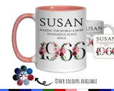 60th Birthday Gift for Women - Wonderful Since 1965 Personalised Coffee Mug Coaster Age 60 Gift for Her Ladies Floral Design Mum Nan BND60M