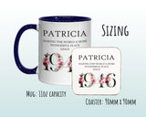 80th Birthday Gift for Women - Wonderful Since 1945 Personalised Coffee Mug Coaster 80 Gift for Her - Ladies Floral Design Nan Gran BND80M