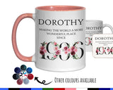 90th Birthday Gift for Women - Wonderful Since 1935 Personalised Coffee Mug Coaster 90 Gift for Her - Ladies Floral Design Nan Gran BND90M