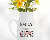 50th Birthday Gift for Women - Wonderful since 1975 Small Personalised Flower Pot Vase 50 Gift for Her Ladies Floral Design Mum Nan BND50